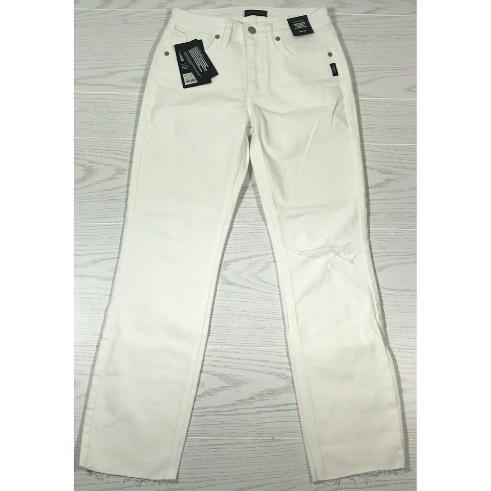Silver Jeans Crop Women 25 White Straight Mid Rise Cotton Blend Stretch New